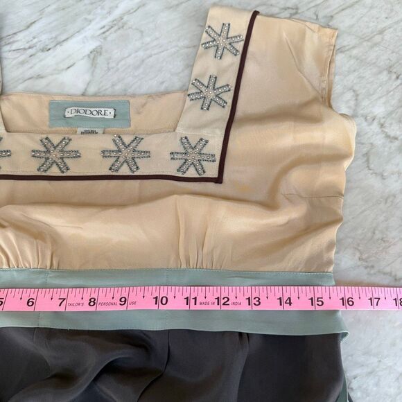 Anthropologie Diodore Snowflake 100% Silk "Alpine Tie Back Dress" gray/cream 10 - Picture 7 of 9